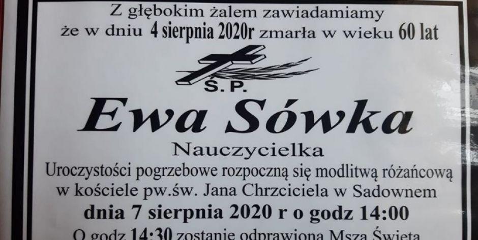 Zmarła Ewa Sówka - nauczycielka z Sadownego