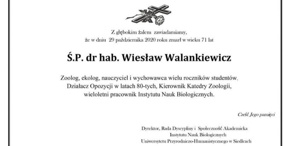 Zmarł dr hab. Wiesław Walankiewicz