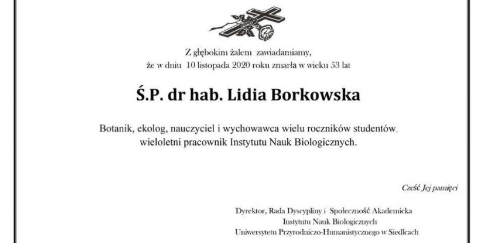 Zmarła dr hab. Lidia Borkowska