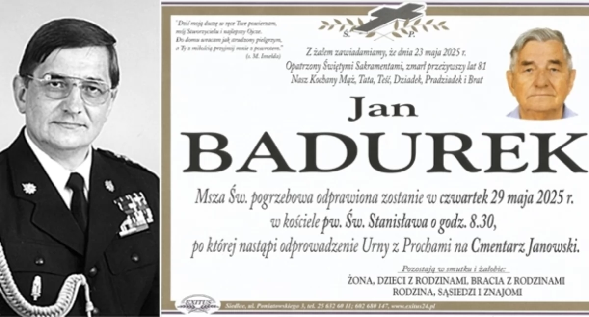 Zmarł Jan Badurek - były komendant straży pożarnej w Siedlcach