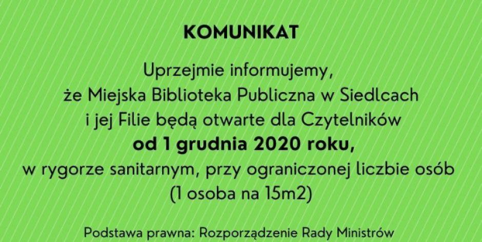 Miejska Biblioteka Publiczna w Siedlcach jest już czynna!