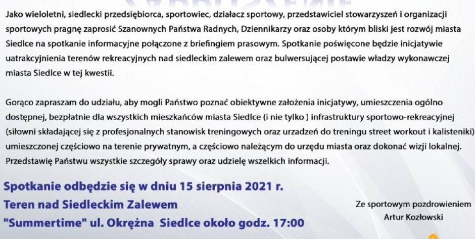 Chce stworzyć miejsce do rekreacji nad zalewem. Miasto mówi: NIE!