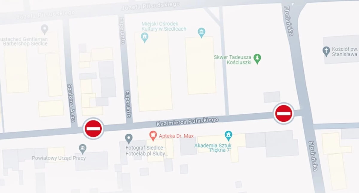 Siedlce; Zamknięcie ul. Pułaskiego. Kursy MPK z objazdami