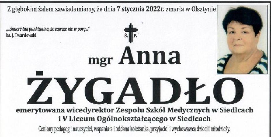 Zmarła Anna Żygadło, wieloletnia wicedyrektor 