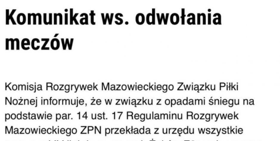 Spadł śnieg. Nie będzie grania w ten weekend 