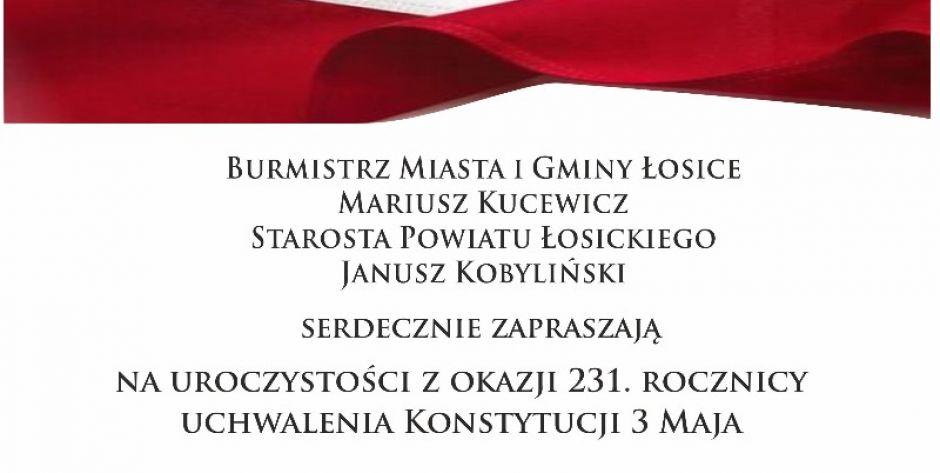 Łosice: Burmistrz i starosta zapraszają na obchody Święta Konstytucji 3 Maja