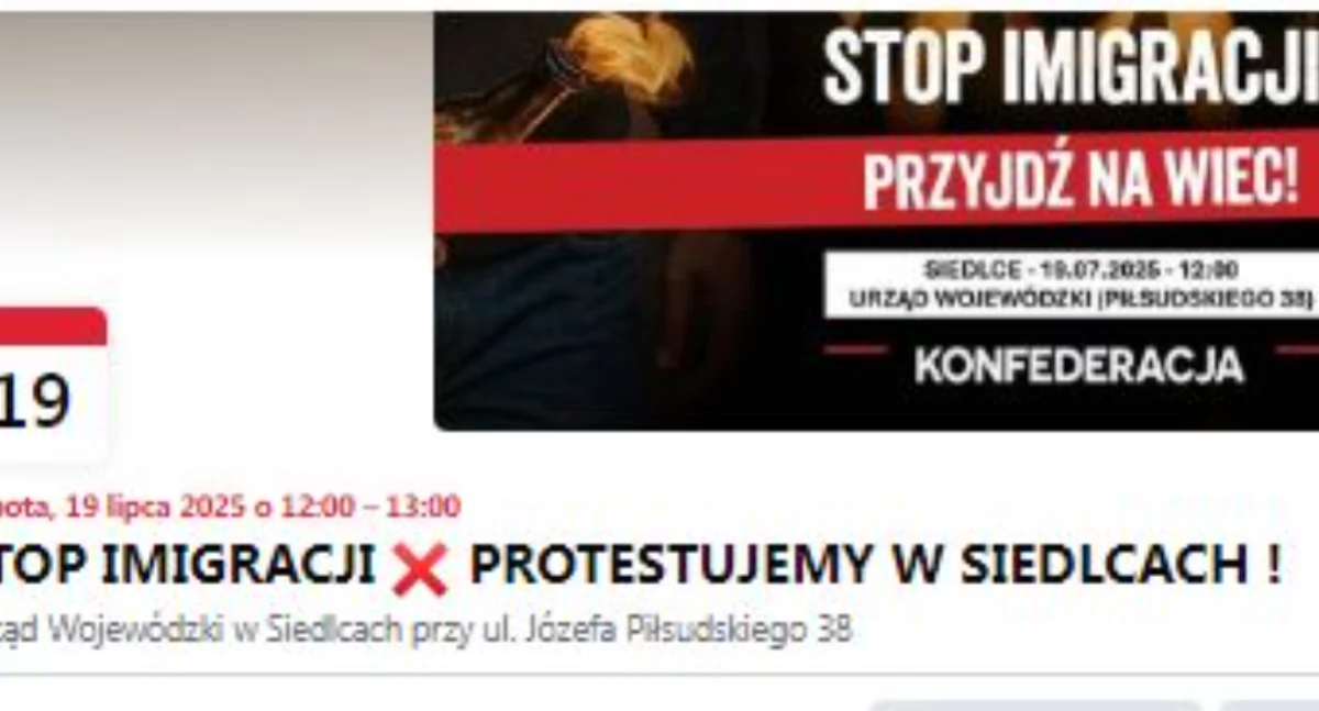 Konfederacja mówi „stop imigrantom” i organizuje wiec w Siedlcach