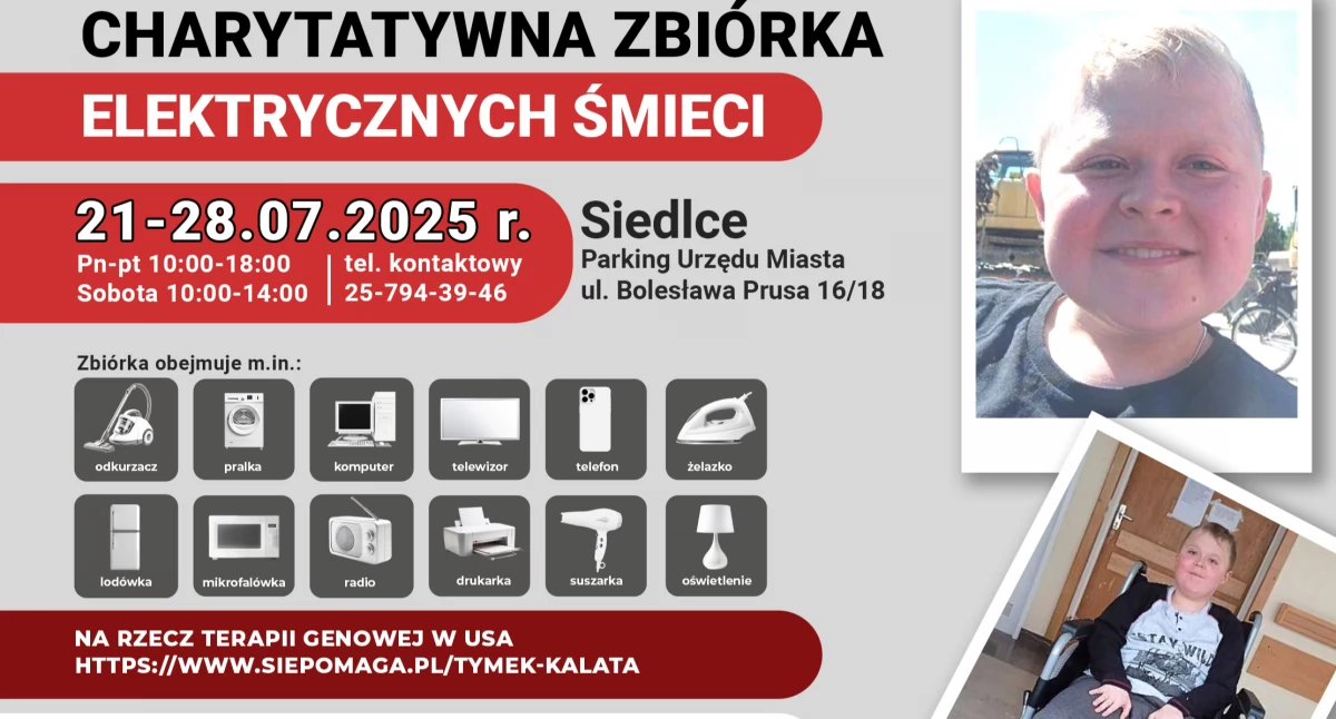 Siedlce: Zbiórka elektrośmieci na szczytny cel - pomoc Tymkowi Kalacie