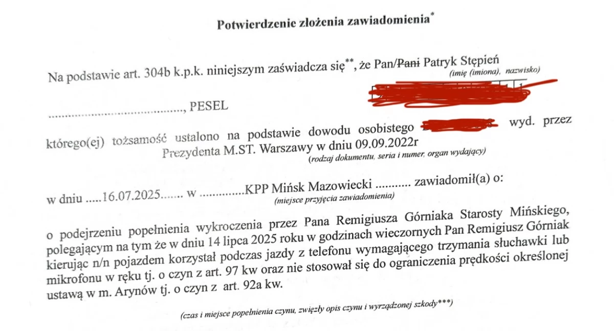 Starosta przekroczył prędkość. Przeprosił i zgłosił się na policję