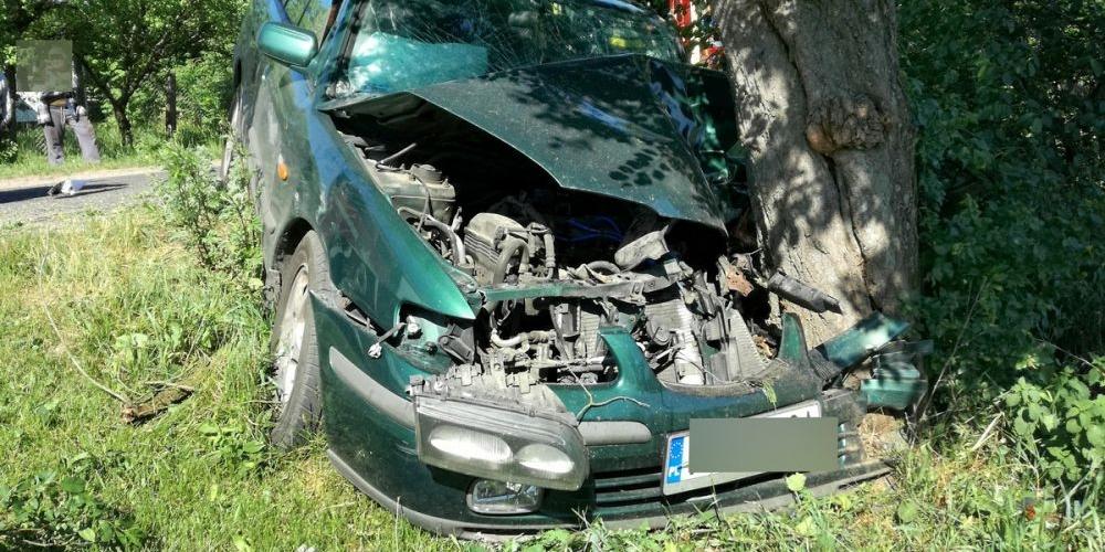 Samochód uderzył w drzewo. Jedna osoba zakleszczona w pojeździe (aktualizacja)