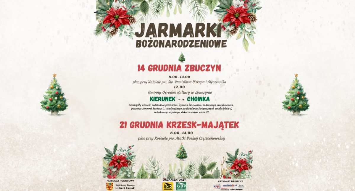 Jarmarki Bożonarodzeniowe w gminie Zbuczyn już 14 i 21 grudnia. Świąteczne stoiska, warsztaty i lokalne smaki