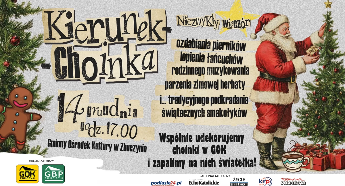 „Kierunek – Choinka”: świąteczne spotkanie w GOK Zbuczyn już dziś. Rodzinne atrakcje dla mieszkańców