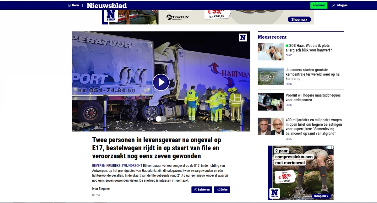 Ciężarówka na siedleckich tablicach rejestracyjnych miała wypadek w Belgii