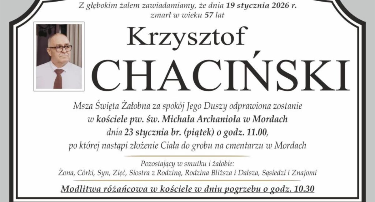 Zmarł Krzysztof Chaciński - były radny Miasta i Gminy Mordy, wieloletni sołtys Głuchowa