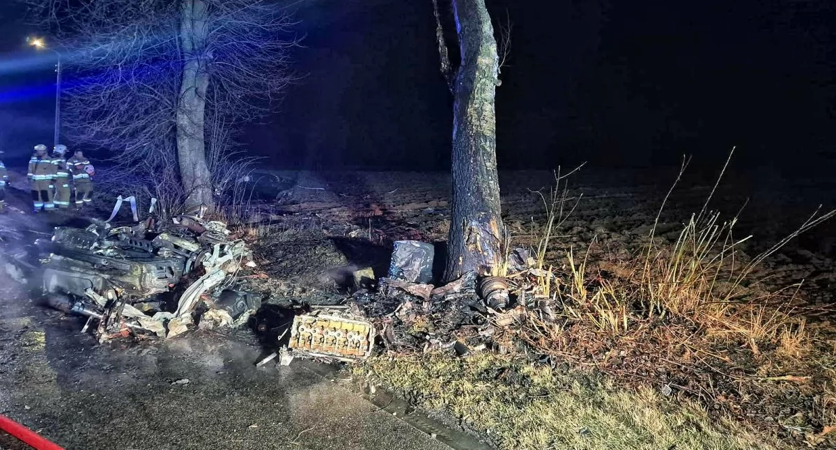 Śmiertelny wypadek w Pieńkach. Samochód uderzył w drzewo i stanął w ogniu - AKTUALIZACJA!
