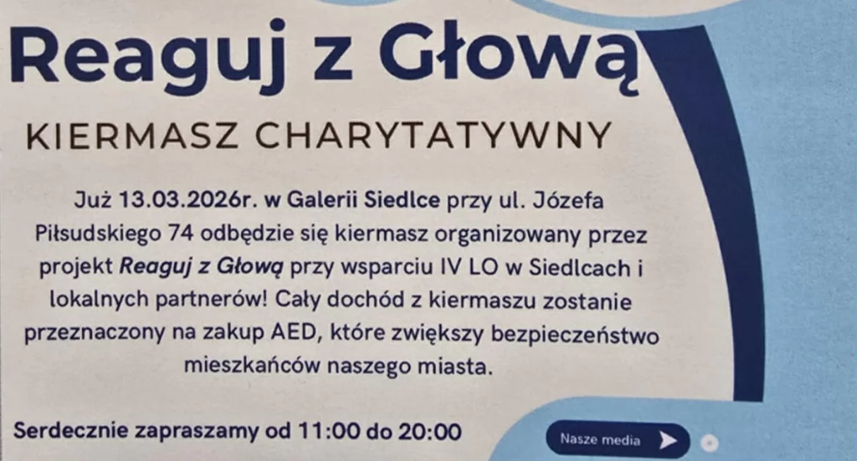 Charytatywny kiermasz w Galerii Siedlce. Młodzież zbiera pieniądze na defibrylator AED