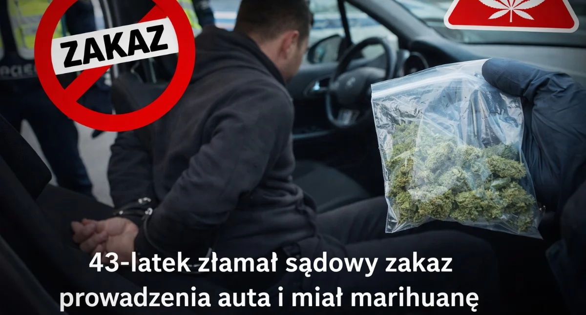 43-latek jeździł autem mimo sądowego zakazu. Miał przy sobie marihuanę