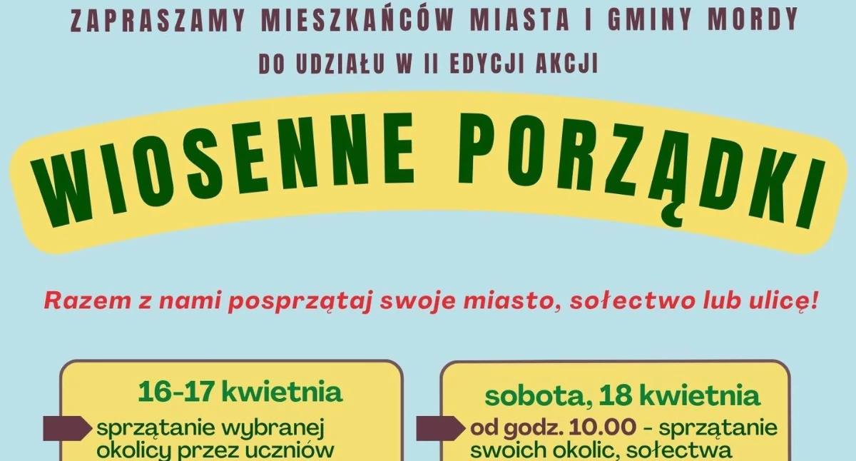Wiosenne porządki w gminie Mordy. Mieszkańcy wspólnie posprzątają okolice