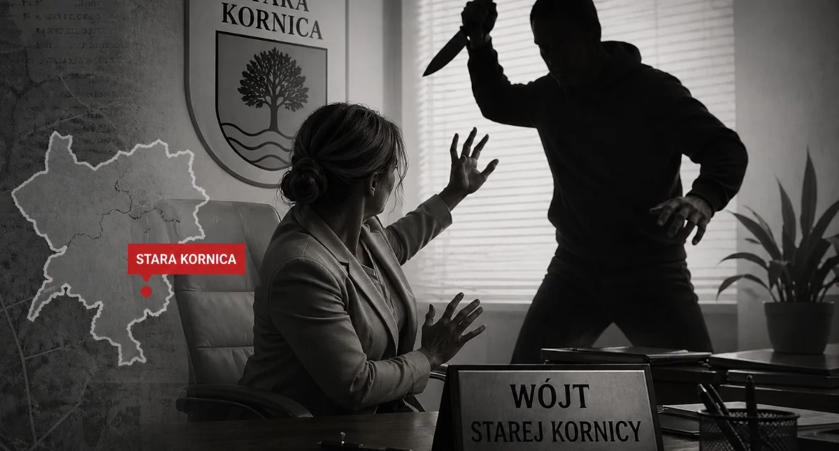 Nożownik zaatakował wójt Starej Kornicy w urzędzie gminy. Śmigłowiec LPR zabrał ją do szpitala