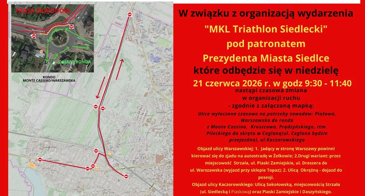 Utrudnienia w związku z organizacją MKL Triathlonu Siedleckiego