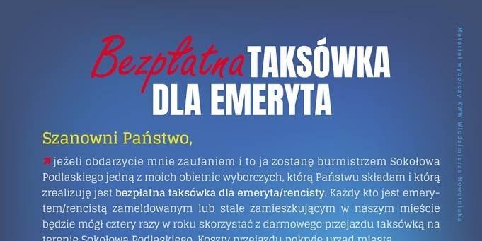 Bezpłatna taksówka dla emeryta - kolejny pomysł Włodzimierza Nowotniaka