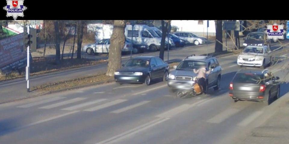 Pijany kierowca potrącił rowerzystkę. Zobacz wideo!