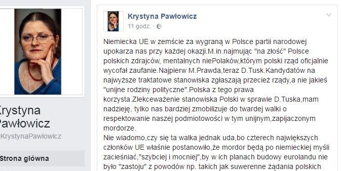 Krystyna Pawłowicz o „mentalnych niePolakach” i „unijnym, zapijaczonym mordorze”