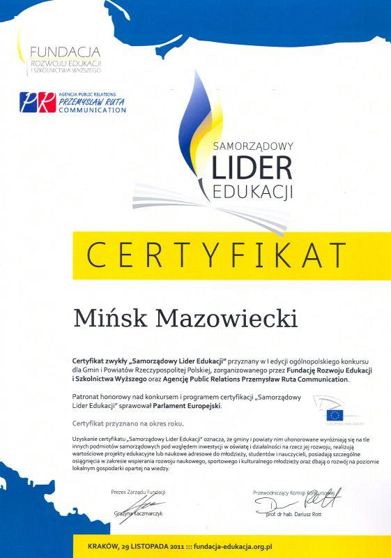 Miasto Mińsk Mazowiecki Liderem Edukacji
