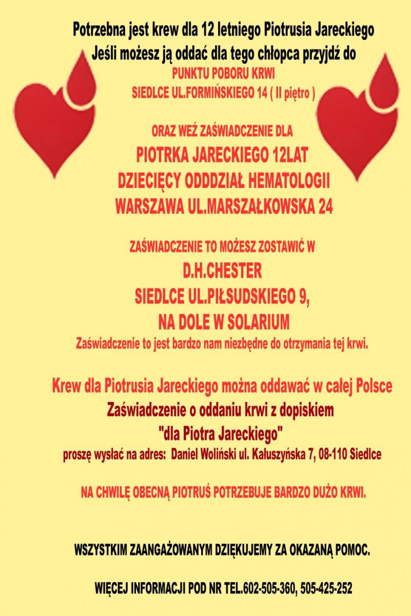 Oddaj krew dla chorego Piotrka!