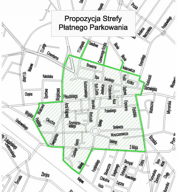 Propozycja strefy płatnego parkowania w Siedlcach