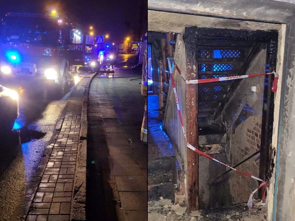 Ktoś podpalił wózek na klatce schodowej. Policjanci ewakuowali dwoje dzieci