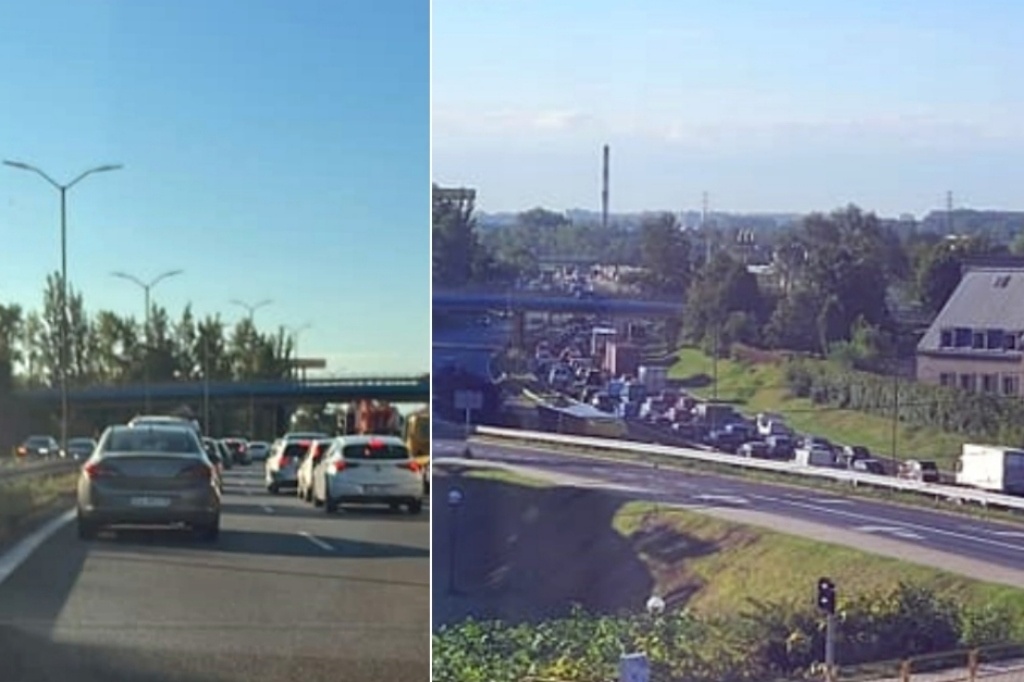 Kierowcy stoją w korkach na DTŚ-ce. Prace nad antypoślizgową nawierzchnią mają poślizg