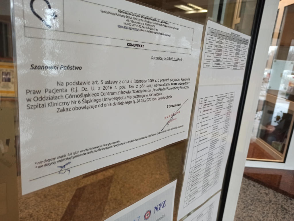 Zakaz odwiedzin w Górnośląskim Centrum Zdrowia Dziecka w Katowicach
