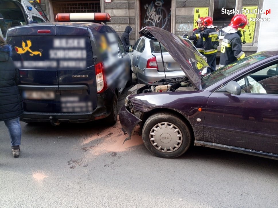 Ukraiński kierowca uszkodził 7 samochodów w centrum Katowic. Był pijany