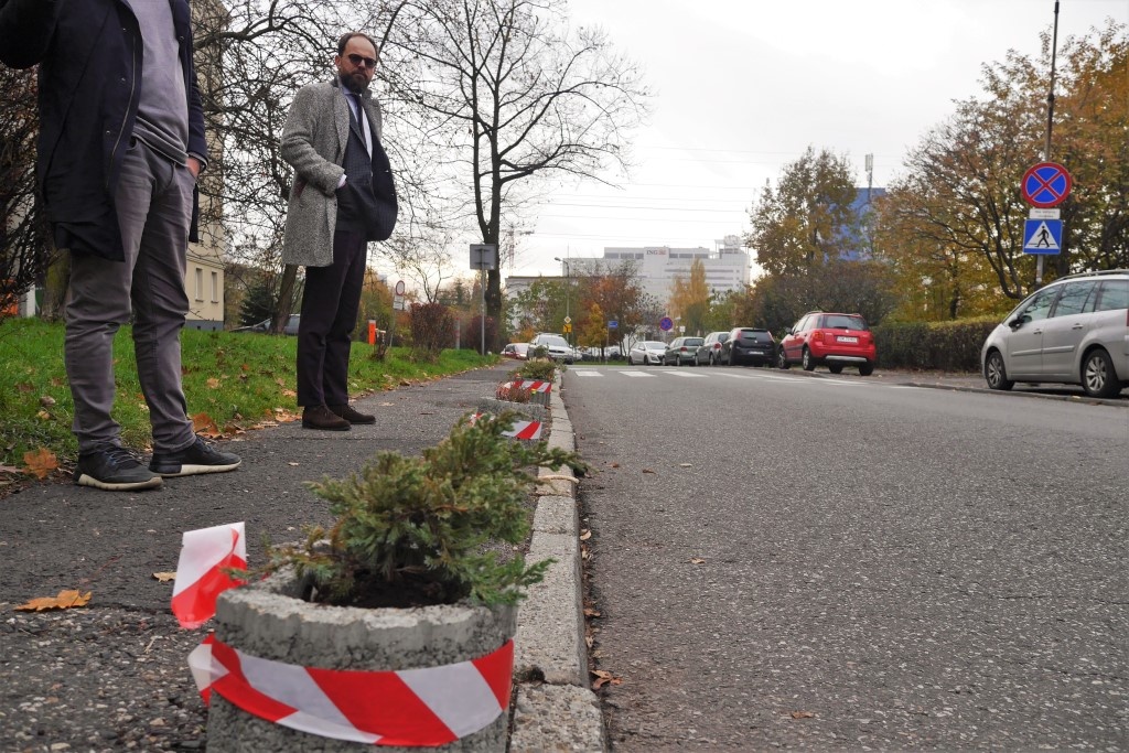 Kierowcy blokowali chodnik. Mieszkańcy postawili na nim doniczki z roślinami