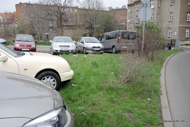 Trawnik w centrum miasta wyrwany spod kół samochodów