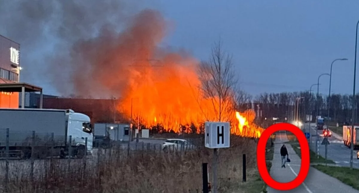 Podszedł do trawy i podłożył ogień. Kamery uchwyciły moment podpalenia