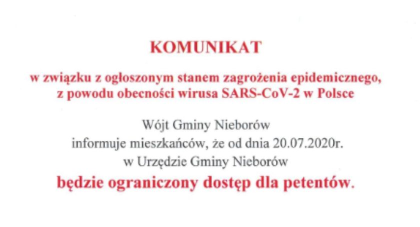 Ograniczony dostęp dla petentów w Urzędzie Gminy Nieborów