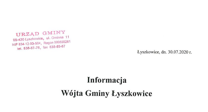 Ważna informacja dla mieszkańców gminy Łyszkowice!