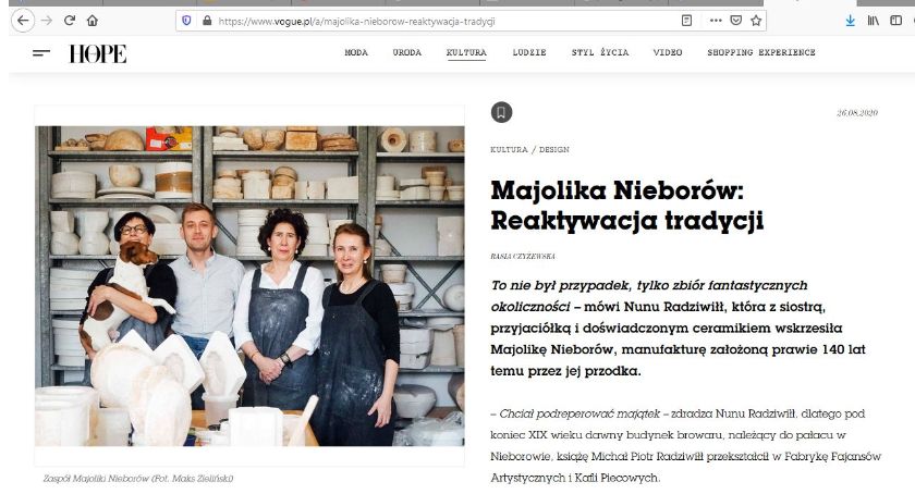 Vogue Polska napisał o nieborowskiej majolice