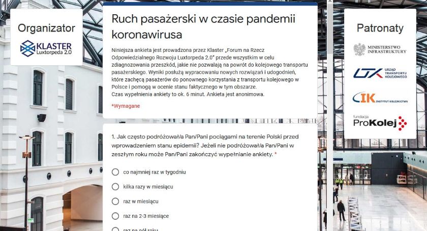 Koronawirus a ruch pasażerski. Ankieta dla podróżujących koleją