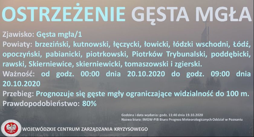 Silna mgła w nocy w powiecie łowickim. IMGW ostrzega kierowców 