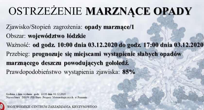 Ostrzeżenie przed marznącymi opadami deszczu