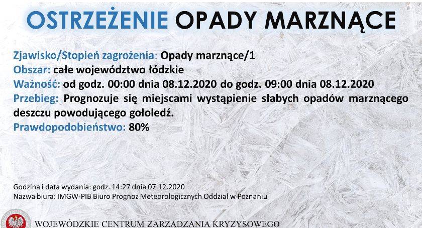 Ostrzeżenie meteorologiczne. Może być ślisko