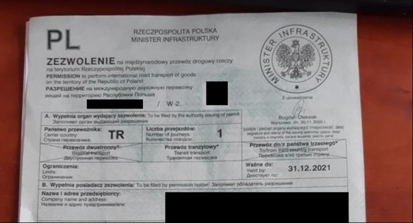 Turecki przewoźnik posiadał niewłaściwe zezwolenie tranzytowe do Polski. Zatrzymał go łowicki patrol ITD