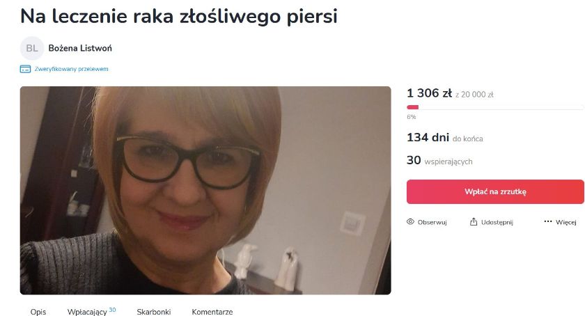 Zbiórka na leczenie Bożeny Listwoń z Łowicza