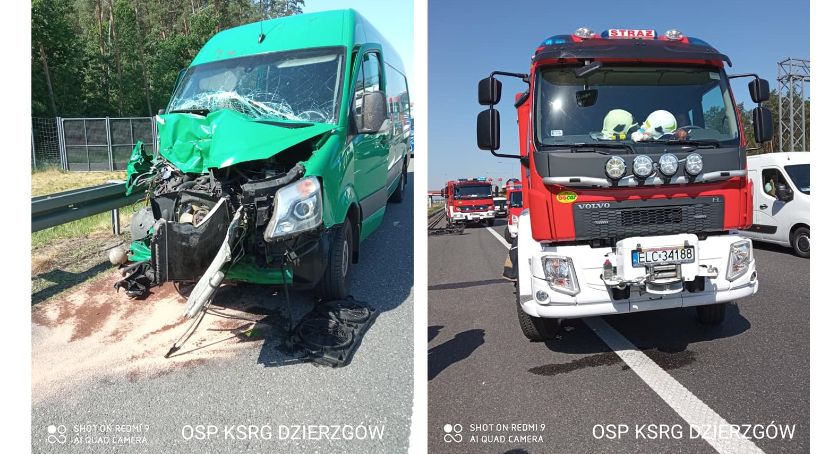 Łowickie. Zderzenie ciężarówki z busem na autostradzie A2, są ranni (AKTUALIZACJA)