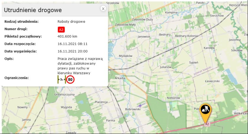 Utrudnienia na A2! Zablokowany prawy pas ruchu na Warszawę