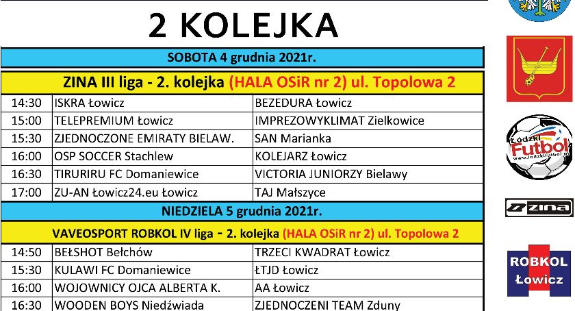 Łowicka Liga Futsalu. Plan gier 4-5 grudnia