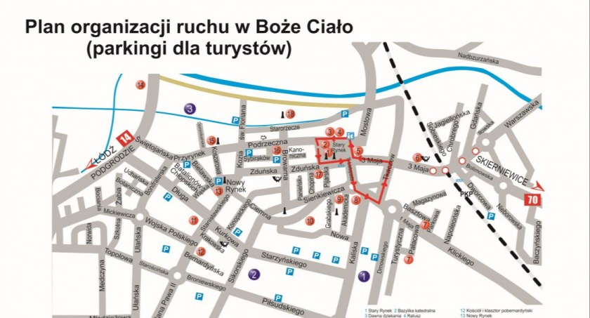 Zmiana organizacji ruchu w czasie Bożego Ciała w Łowiczu (mapa)